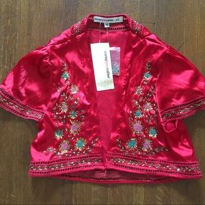 Red Crop Jacket. Hand Beaded. Never Worn.